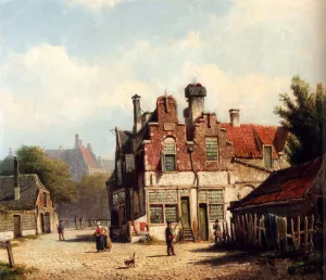 Houses Along A Village Street In Summer by Willem Koekkoek Oil Painting
