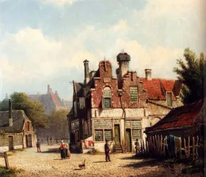 Houses Along A Village Street In Summer Oil painting by Willem Koekkoek