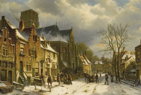 Main Product Photo of Winter In The Streets Of A Dutch Town Painting by Willem Koekkoek