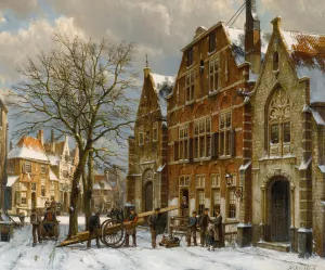 Winter Street Scene, Oudewater by Willem Koekkoek Oil Painting
