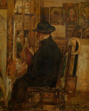 Willem Linnig I, the Painter's Father in his Studio by Willem Linnig The Younger Oil Painting