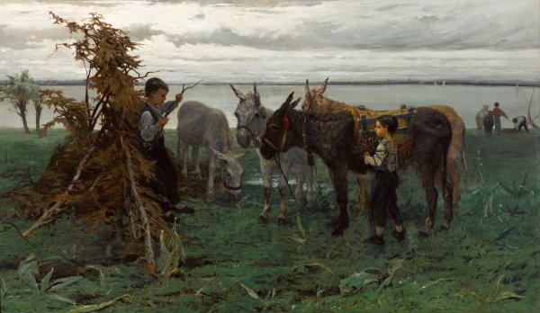 Main Product Photo of Boys herding donkeys Painting by Willem Maris