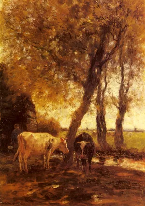Cattle by a Stream by Willem Maris - Oil Painting Reproduction