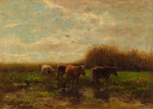 Cows at evening by Willem Maris Oil Painting