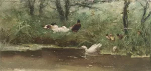Eenden aan de slootkant by Willem Maris Oil Painting