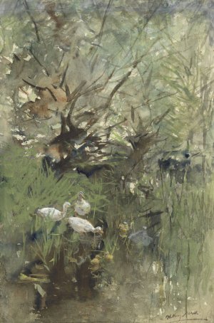 Eenden onder wilgen by Willem Maris Oil Painting