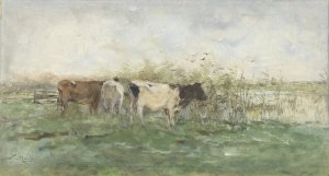 Koeien bij een plas by Willem Maris Oil Painting