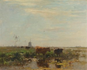 Meadow with Cows by the Water by Willem Maris Oil Painting