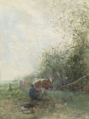 Melktijd by Willem Maris Oil Painting
