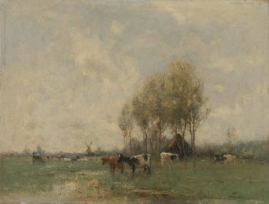 Weide met koeien by Willem Maris Oil Painting