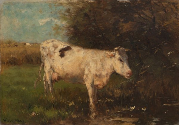 White Cow  by Willem Maris - Hand-Painted Oil Painting Reproduction