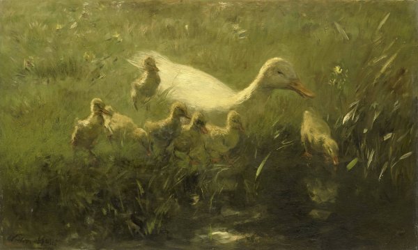 Main Product Photo of Witte eend met kiekens  Painting by Willem Maris