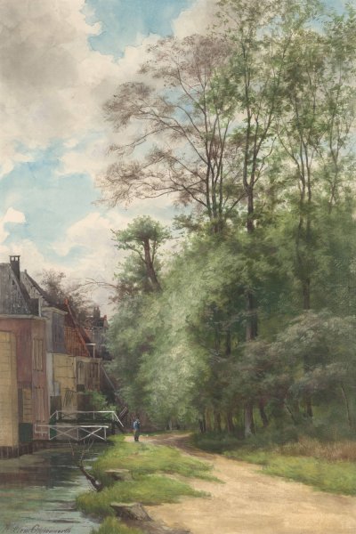 Gezicht langs de sloot bij het Bezuidenhout in het Haagse Bos  by Willem Oppenoorth - Hand-Painted Oil Painting Reproduction