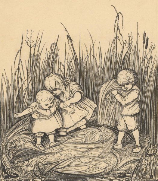 Drie kinderen in het riet  by Willem Pothast - Hand-Painted Oil Painting Reproduction