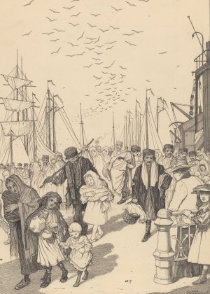 In lompen geklede figuren op een kade by Willem Pothast Oil Painting