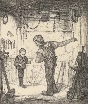 Jongen en geketende man in een werkplaats Oil painting by Willem Pothast