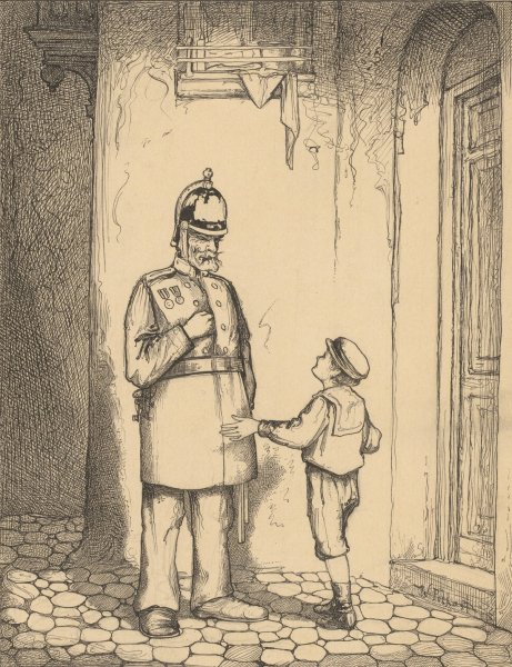 Jongen en politieman bij een deur  by Willem Pothast - Hand-Painted Oil Painting Reproduction