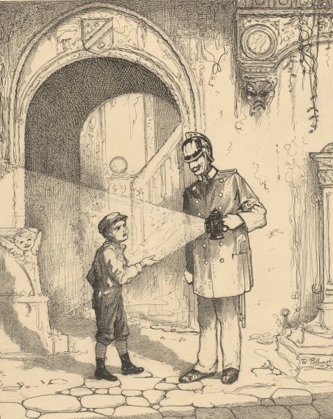 Jongen en politieman op een straat  by Willem Pothast - Hand-Painted Oil Painting Reproduction