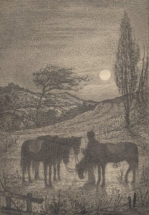 Man met drie paarden in een landschap by Willem Pothast Oil Painting