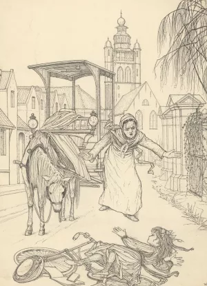 Meisje aangereden door een paardenkar by Willem Pothast Oil Painting