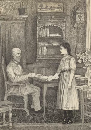 Meisje en schrijvende man bij een tafel Oil painting by Willem Pothast