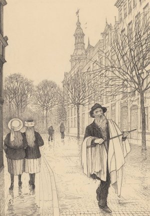 Oude man met stok op een straat by Willem Pothast Oil Painting