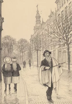 Oude man met stok op een straat Oil painting by Willem Pothast