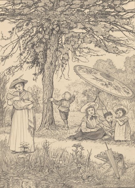 Vrouwen en kinderen in een park  by Willem Pothast - Hand-Painted Oil Painting Reproduction