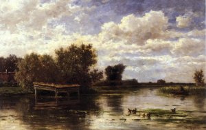 Banks of the River Gein, Holland by Willem Roelofs Oil Painting