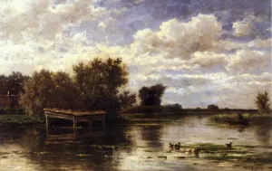 Banks of the River Gein, Holland by Willem Roelofs - Oil Painting Reproduction