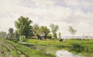 Farmhouse by a Ditch by Willem Roelofs Oil Painting