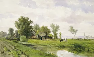Farmhouse by a Ditch by Willem Roelofs Oil Painting