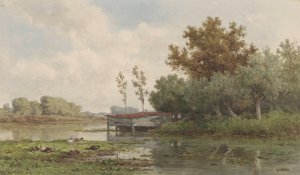 Landschap met water en eenden by Willem Roelofs Oil Painting