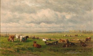 Meadow Landscape with Cattle by Willem Roelofs Oil Painting