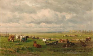 Meadow Landscape with Cattle by Willem Roelofs Oil Painting