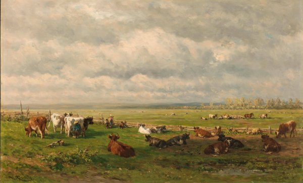 Main Product Photo of Meadow Landscape with Cattle  Painting by Willem Roelofs