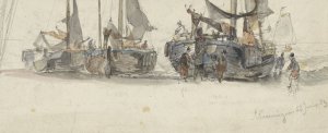 Vissersboten op het strand van Scheveningen by Willem Roelofs Oil Painting