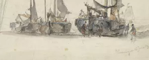 Vissersboten op het strand van Scheveningen by Willem Roelofs Oil Painting