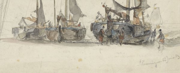 Main Product Photo of Vissersboten op het strand van Scheveningen  Painting by Willem Roelofs