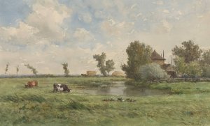 Weiland met koeien by Willem Roelofs Oil Painting