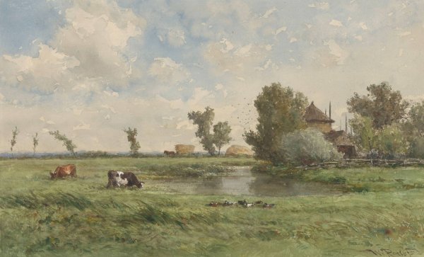 Main Product Photo of Weiland met koeien  Painting by Willem Roelofs