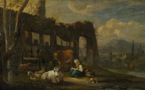 Italian Landscape with Staffage Figures by Willem Romeyn Oil Painting