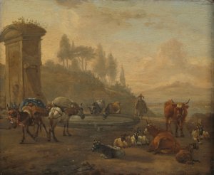 Livestock by a Fountain by Willem Romeyn Oil Painting