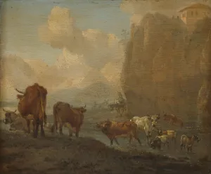 Livestock by a River by Willem Romeyn Oil Painting