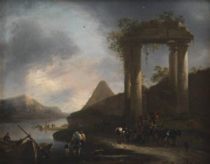 Italian Landscape with Classical Ruins by Willem Schellinks Oil Painting