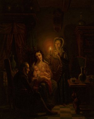 Family scene indoors by candlelight by Willem Thans Oil Painting