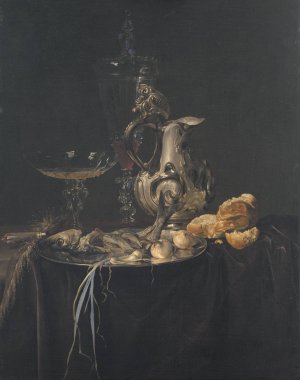 Still Life. Breakfast Piece With A Silver Jug by Willem Van Aelst Oil Painting