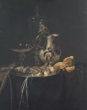 Still Life. Breakfast Piece With A Silver Jug by Willem Van Aelst Oil Painting
