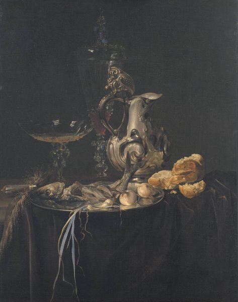 Main Product Photo of Still Life. Breakfast Piece With A Silver Jug  Painting by Willem Van Aelst