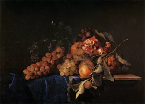 Still-Life with Fruit and a Crystal Vase by Willem Van Aelst Oil Painting